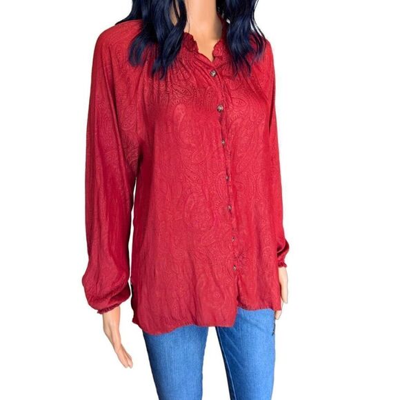 Democracy Women’s Paisley Print Silky Dressy Button Up Blouse Top Size Small - Picture 4 of 6